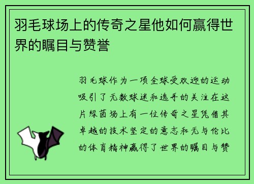 羽毛球场上的传奇之星他如何赢得世界的瞩目与赞誉